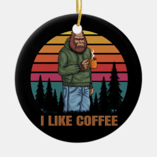 bigfoot relaxing drink coffee retro ceramic ornament
