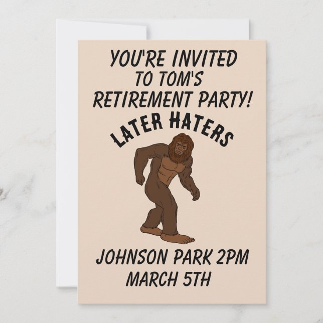 BIGFOOT RETIREMENT PARTY CUSTOM INVITATIONS (Front)
