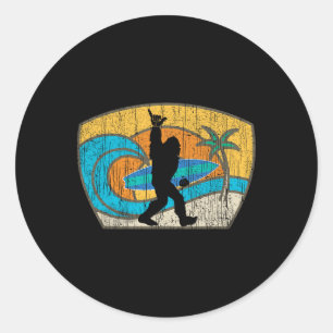 Bigfoot Retro Surfing Gift For Shaka Aloha Surfer  Classic Round Sticker