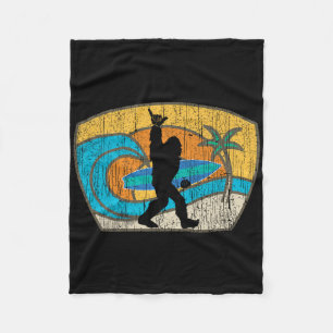 Bigfoot Retro Surfing Gift For Shaka Aloha Surfer Fleece Blanket