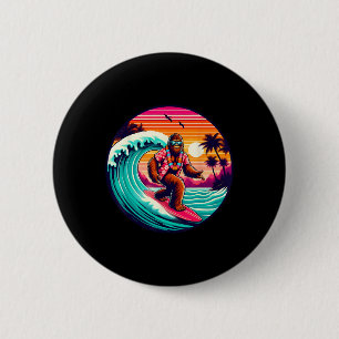 Bigfoot Retro Surfing Tropical Sasquatch Surfering 2 Inch Round Button