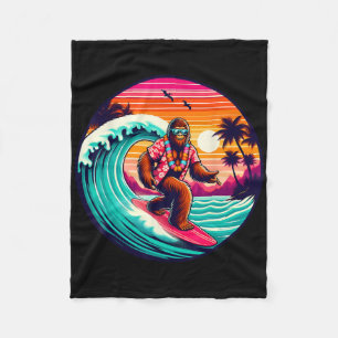 Bigfoot Retro Surfing Tropical Sasquatch Surfering Fleece Blanket