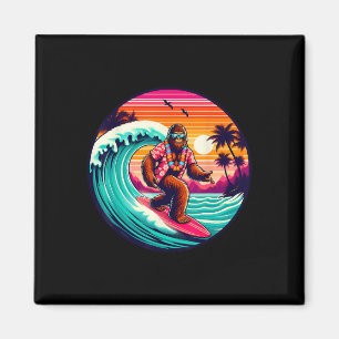 Bigfoot Retro Surfing Tropical Sasquatch Surfering Magnet