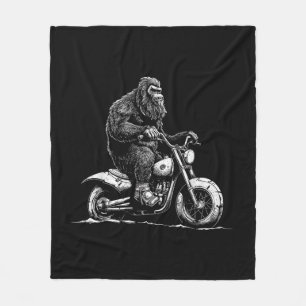 Bigfoot Riding A Motorcycle Bike Funny Sasquatch M Fleece Blanket
