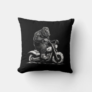 Bigfoot Riding A Motorcycle Bike Funny Sasquatch M Throw Pillow