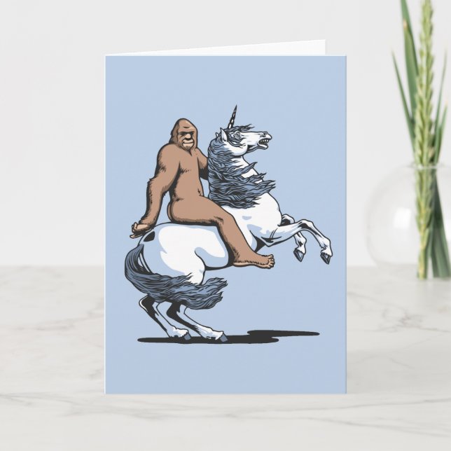 Bigfoot Riding a Unicorn Card (Front)