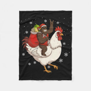 Bigfoot Riding Chicken Deer Xmas Chicken Christmas Fleece Blanket