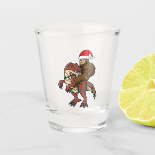 Bigfoot Riding Dinosaur Christmas Lights Shot Glass