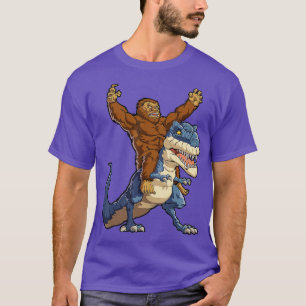 Bigfoot Riding Dinosaur T Rex Funny Men Boys Sasqu T-Shirt