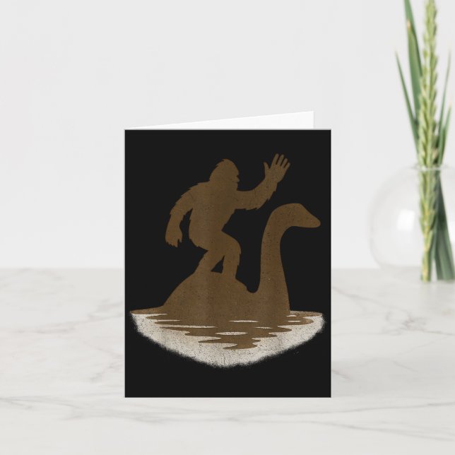 Bigfoot Riding Loch Ness Monster Funny Sasquatch  Card (Front)