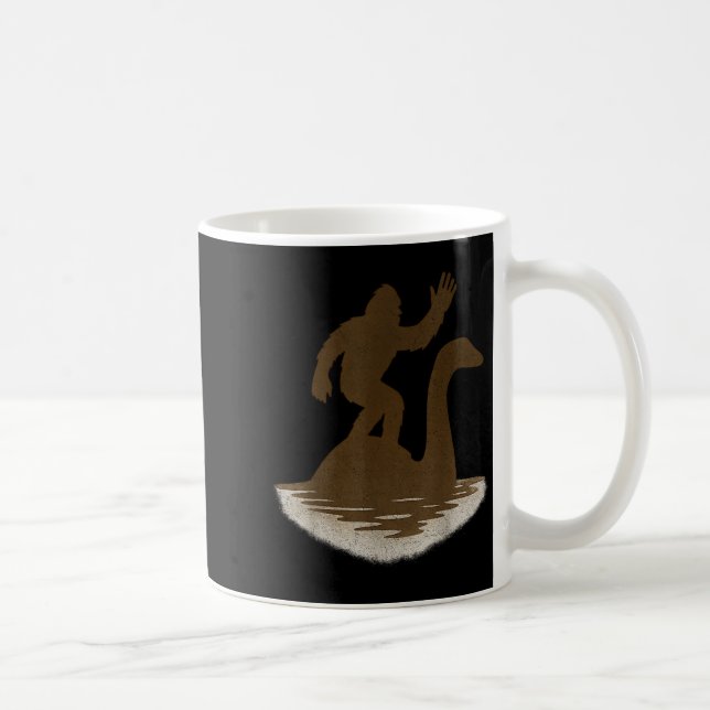 Bigfoot Riding Loch Ness Monster Funny Sasquatch  Coffee Mug (Right)