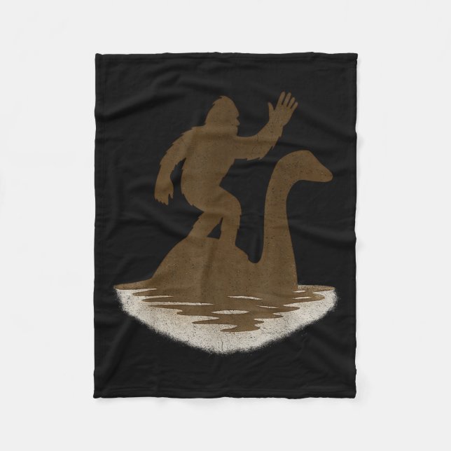 Bigfoot Riding Loch Ness Monster Funny Sasquatch  Fleece Blanket (Front)