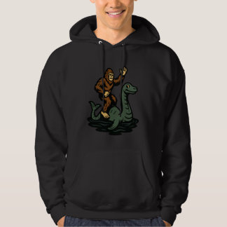 Bigfoot Riding Loch Ness Monster Funny Sasquatch Hoodie