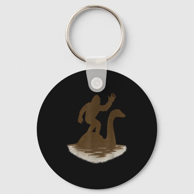 Bigfoot Riding Loch Ness Monster Funny Sasquatch  Keychain (Front)