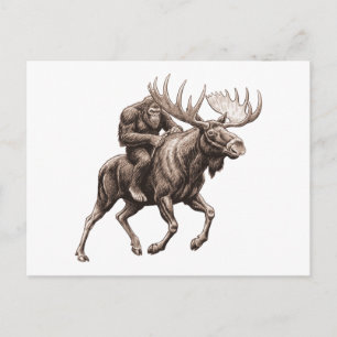 Bigfoot Riding Moose Holiday Postcard