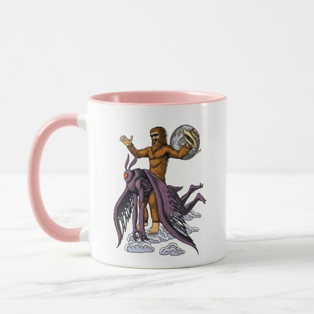 Bigfoot Riding Mothman Mug (Left)