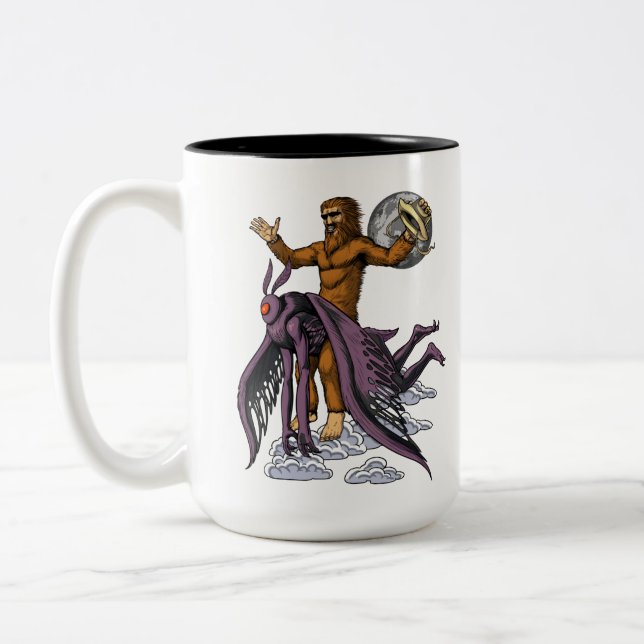 Bigfoot Riding Mothman Two-Tone Coffee Mug (Left)
