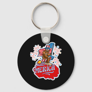Bigfoot Riding On Firework 4th Of July Independenc Keychain