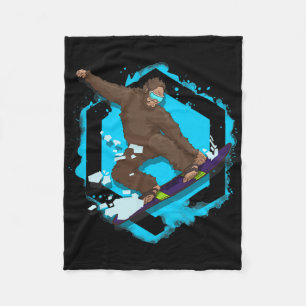 Bigfoot Riding Snowboard For Winter Snowboarding  Fleece Blanket
