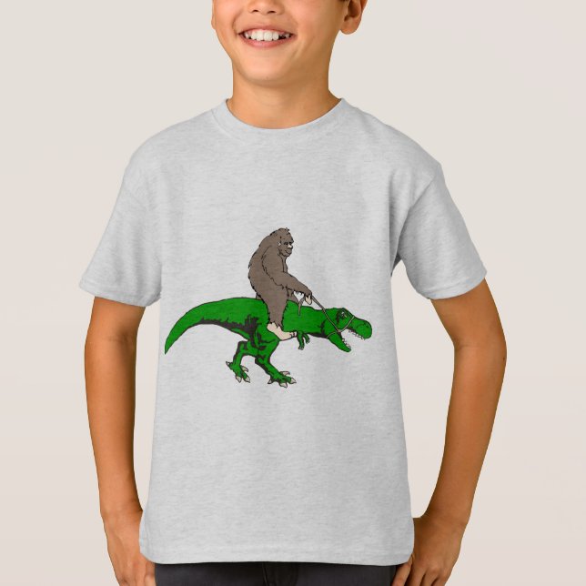 Bigfoot riding T Rex T-Shirt (Front)