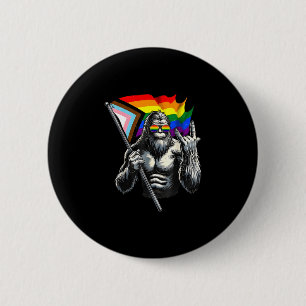 Bigfoot rock on lgbtq new pride flag sasquatch gay 2 inch round button