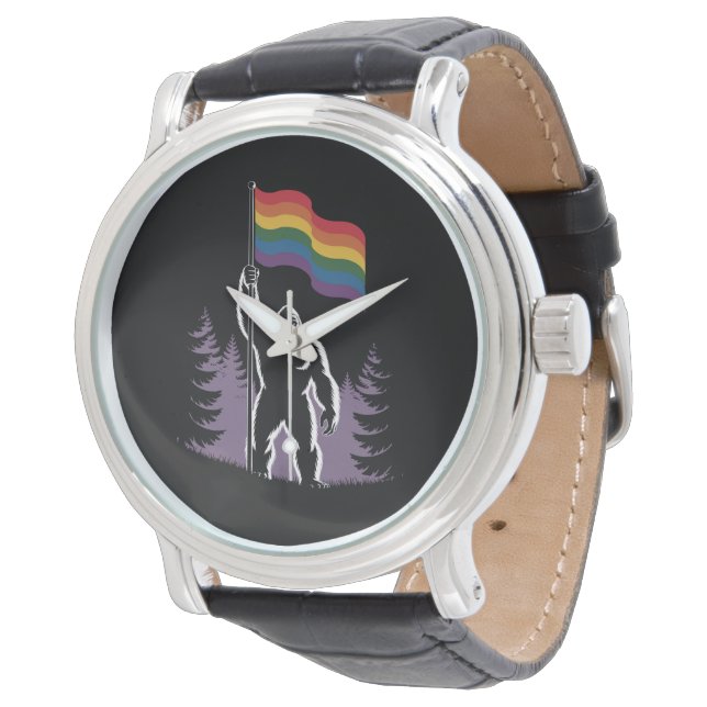 Bigfoot Rock On LGBTQ Progressive New Pride Flag  Watch (Angled)