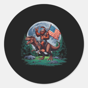Bigfoot Rock On Mullet Bandana Riding T-rex Full M Classic Round Sticker