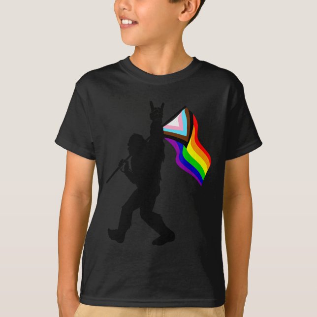 Bigfoot Rock On Proud Gay Lgbtq Progressive New Pr T-Shirt (Front)