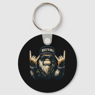 Bigfoot Rock On Sasquatch Heavy Metal Vibes Men Wo Keychain