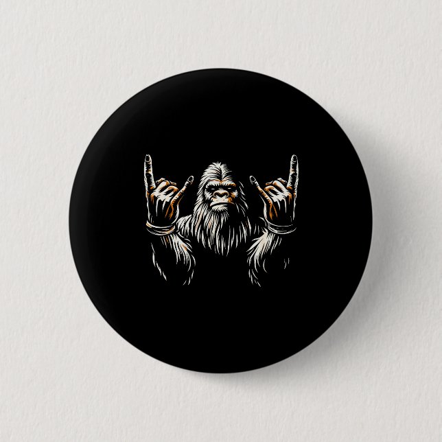 Bigfoot Rock On Sasquatch Rock And Roll Funny Rock 2 Inch Round Button (Front)