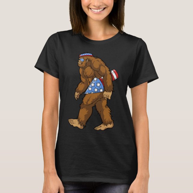 Bigfoot Rocket American Pride 4th Of July Funny Sa T-Shirt (Front)
