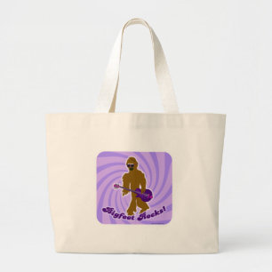 Bigfoot Rocks Funny Sasquatch Rocker Cartoon Large Tote Bag