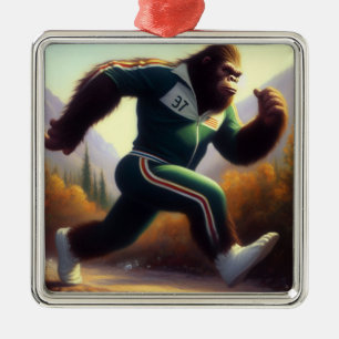 Bigfoot Running Metal Ornament