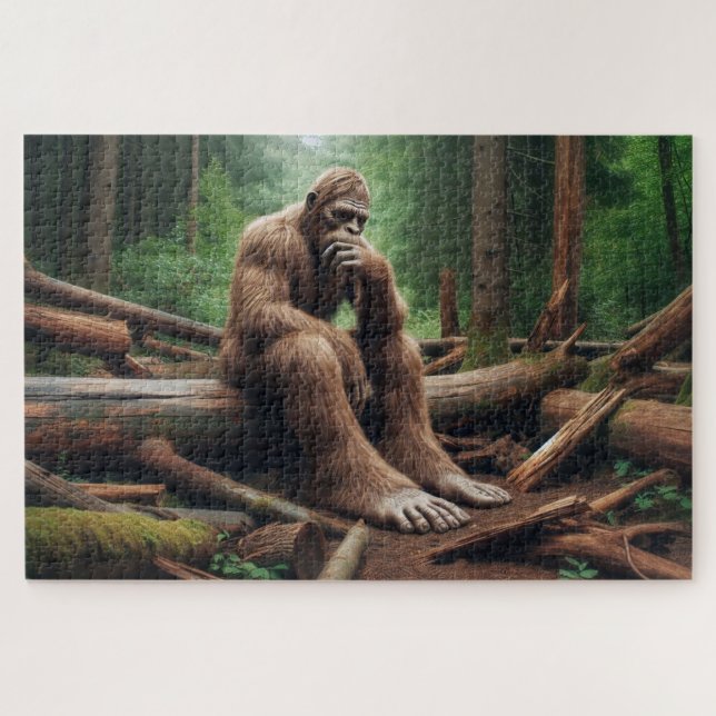 Bigfoot’s Woodland Throne, Bigfoot Deep in Thought Jigsaw Puzzle (Horizontal)