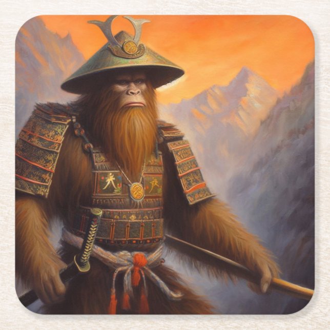 Bigfoot Samurai Square Paper Coaster (Front)