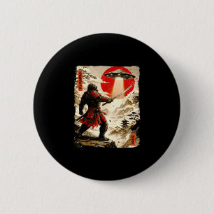 Bigfoot samurai ufo ukiyo-e japanese art vintage 2 inch round button