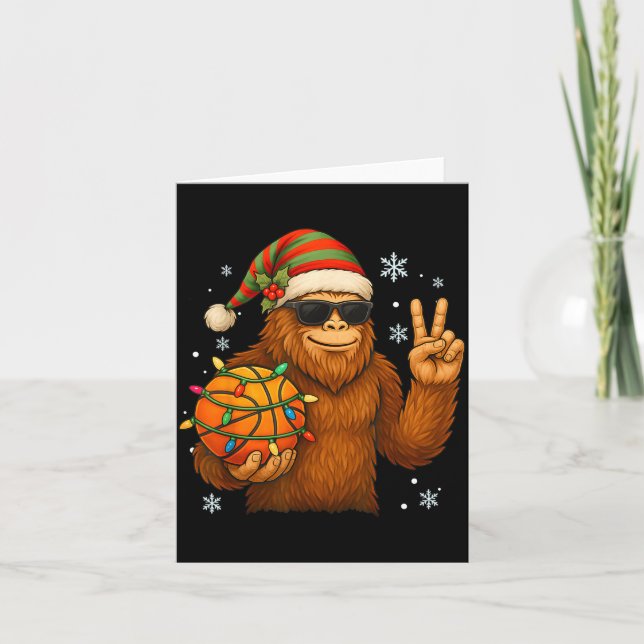Bigfoot Santa Basketball Christmas  Card (Front)