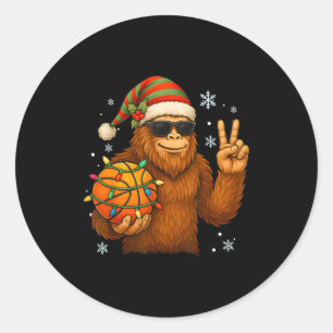 Bigfoot Santa Basketball Christmas  Classic Round Sticker