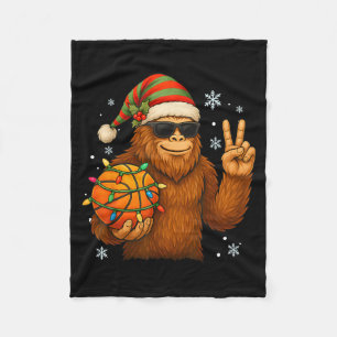 Bigfoot Santa Basketball Christmas  Fleece Blanket