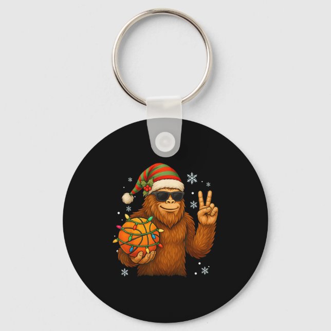 Bigfoot Santa Basketball Christmas  Keychain (Front)
