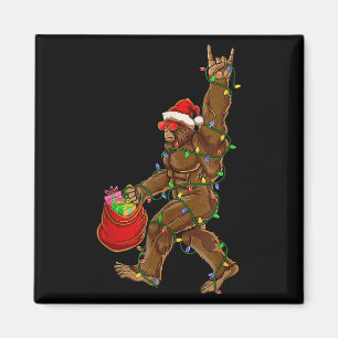 Bigfoot Santa Christmas Lights Rock Funny Sasquatc Magnet