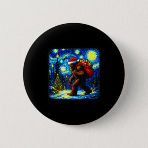 Bigfoot Santa Christmas Starry Night Sasquatch Van 2 Inch Round Button