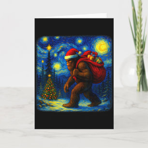 Bigfoot Santa Christmas Starry Night Sasquatch Van Card