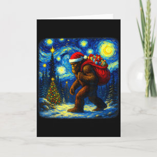 Bigfoot Santa Christmas Starry Night Sasquatch Van Card
