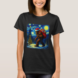 Bigfoot Santa Christmas Starry Night Sasquatch Van T-Shirt