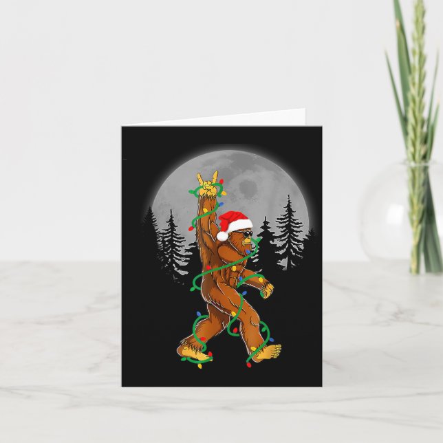 Bigfoot Santa Christmas Tree Lights Funny Xmas Sas Card (Front)