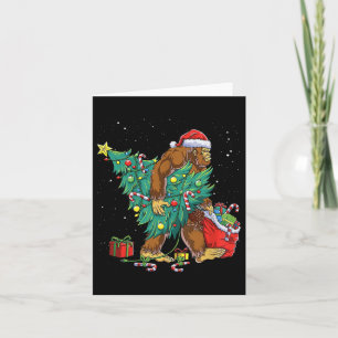 Bigfoot Santa Christmas Tree Lights Funny Xmas Sas Card