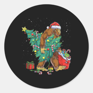 Bigfoot Santa Christmas Tree Lights Funny Xmas Sas Classic Round Sticker