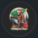 Bigfoot Santa Christmas Tree Lights Funny Xmas Sas Classic Round Sticker<br><div class="desc">Bigfoot Santa Christmas Tree Lights Funny Xmas Sasquatch 1</div>