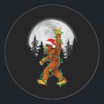 Bigfoot Santa Christmas Tree Lights Funny Xmas Sas Classic Round Sticker<br><div class="desc">Bigfoot Santa Christmas Tree Lights Funny Xmas Sasquatch</div>